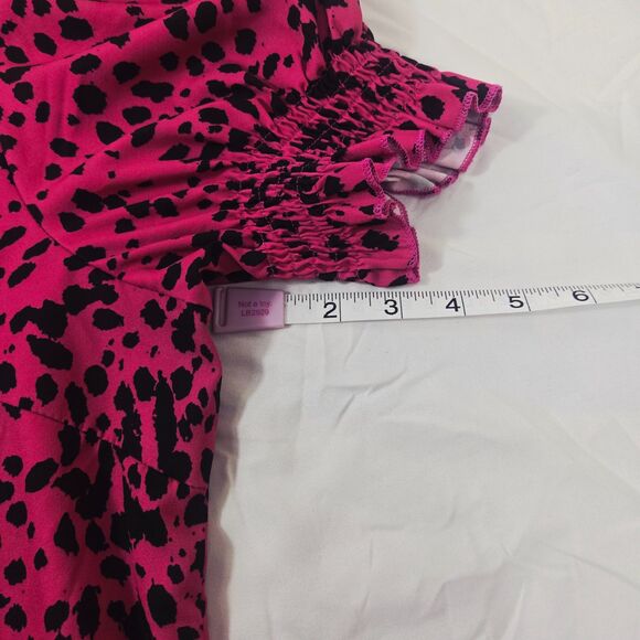 Shein Curve 2XL Pink & Black Cheetah Print V Neck Smocked Puff Sleeve - Picture 6 of 9